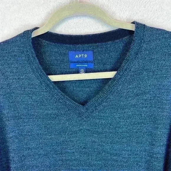 Apt. 9 Men’s Pullover Sweater Sz XXL Tall Merino Blend Heather Navy Blue V-Neck - Picture 4 of 8